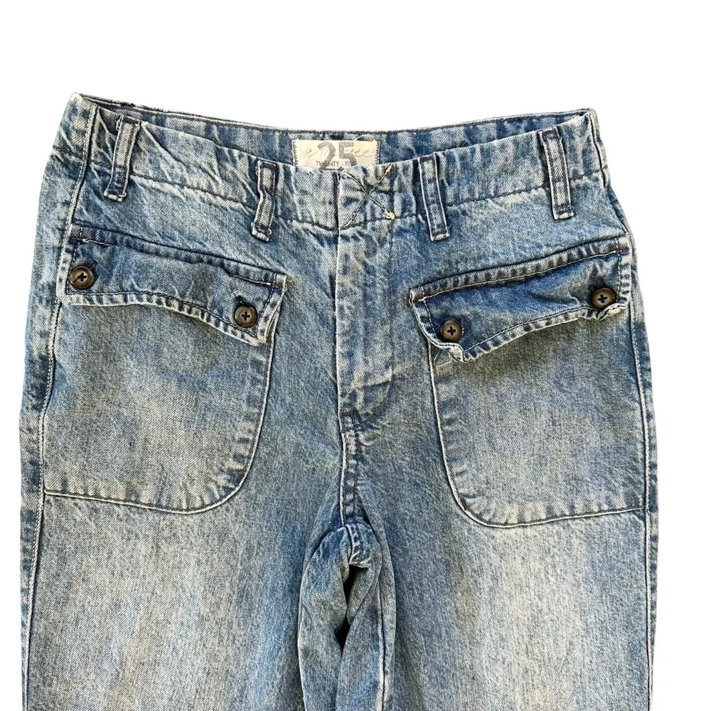 Free People Big Pocket Zipper Fly Rory Relaxed Slim Straight Roll Hem Size 25